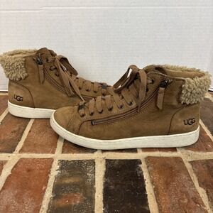UGG Chestnut Leather High Top Lace Up Zipper Boots 1019716 Womens SIze US 11